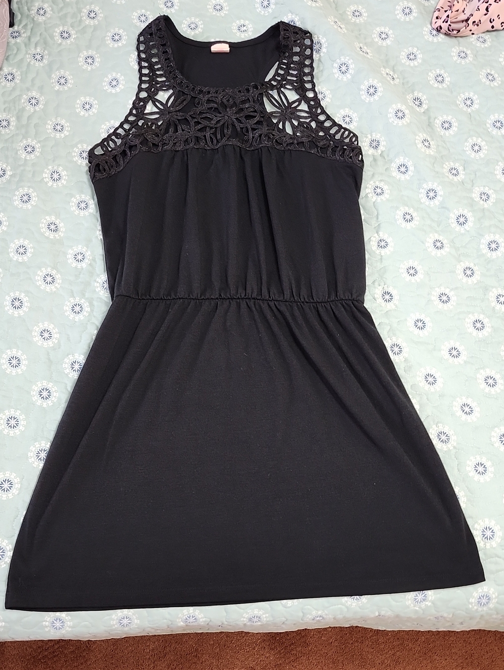 Xhilaration Black Crochet Yoke Sleeveless Dress With Elastic Waist